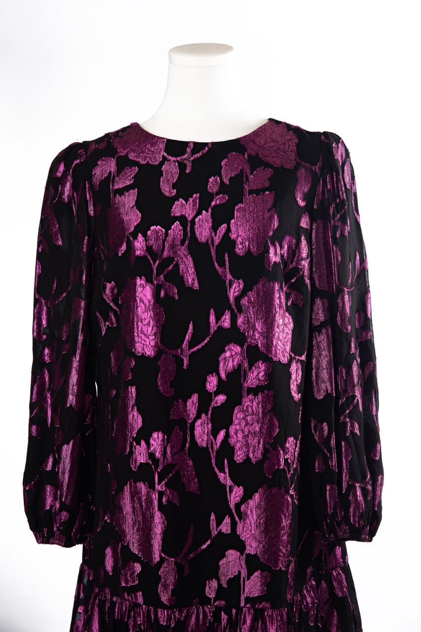 Milly Metallic Floral Chiffon Shift Dress