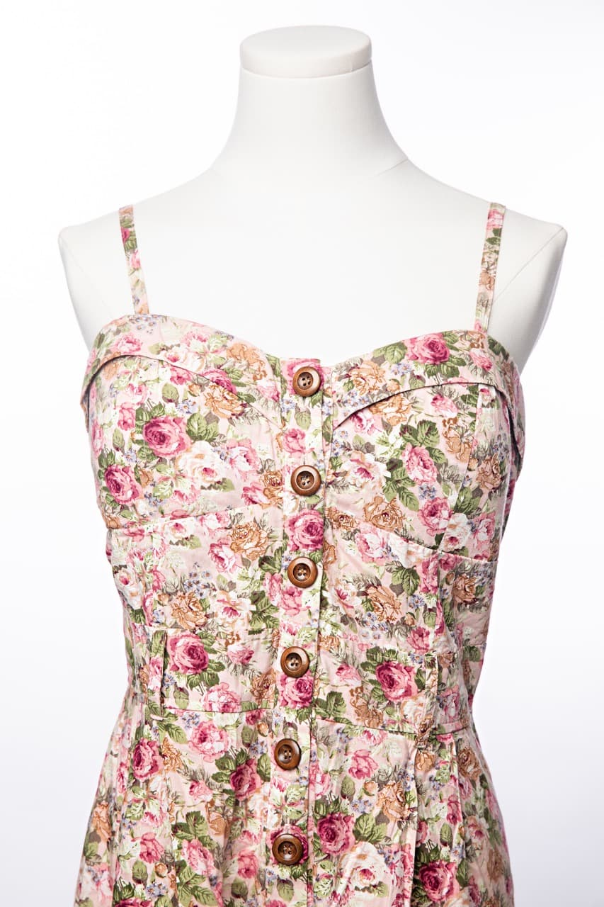 Poetry Rose Floral Button-Front Sweetheart Mini Dress