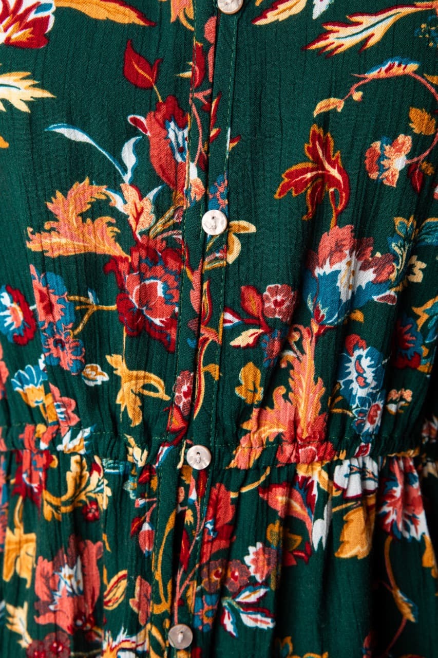 FRYE Emerald Floral Button Front Peplum Blouse