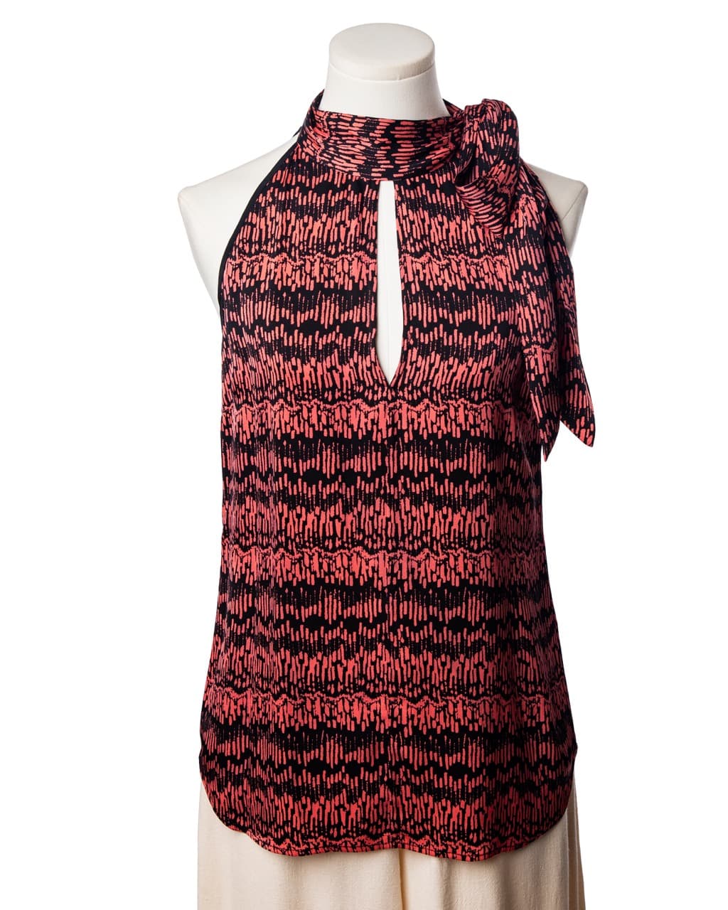 Veronica Beard Printed Silk Scarf-Neck Keyhole Top