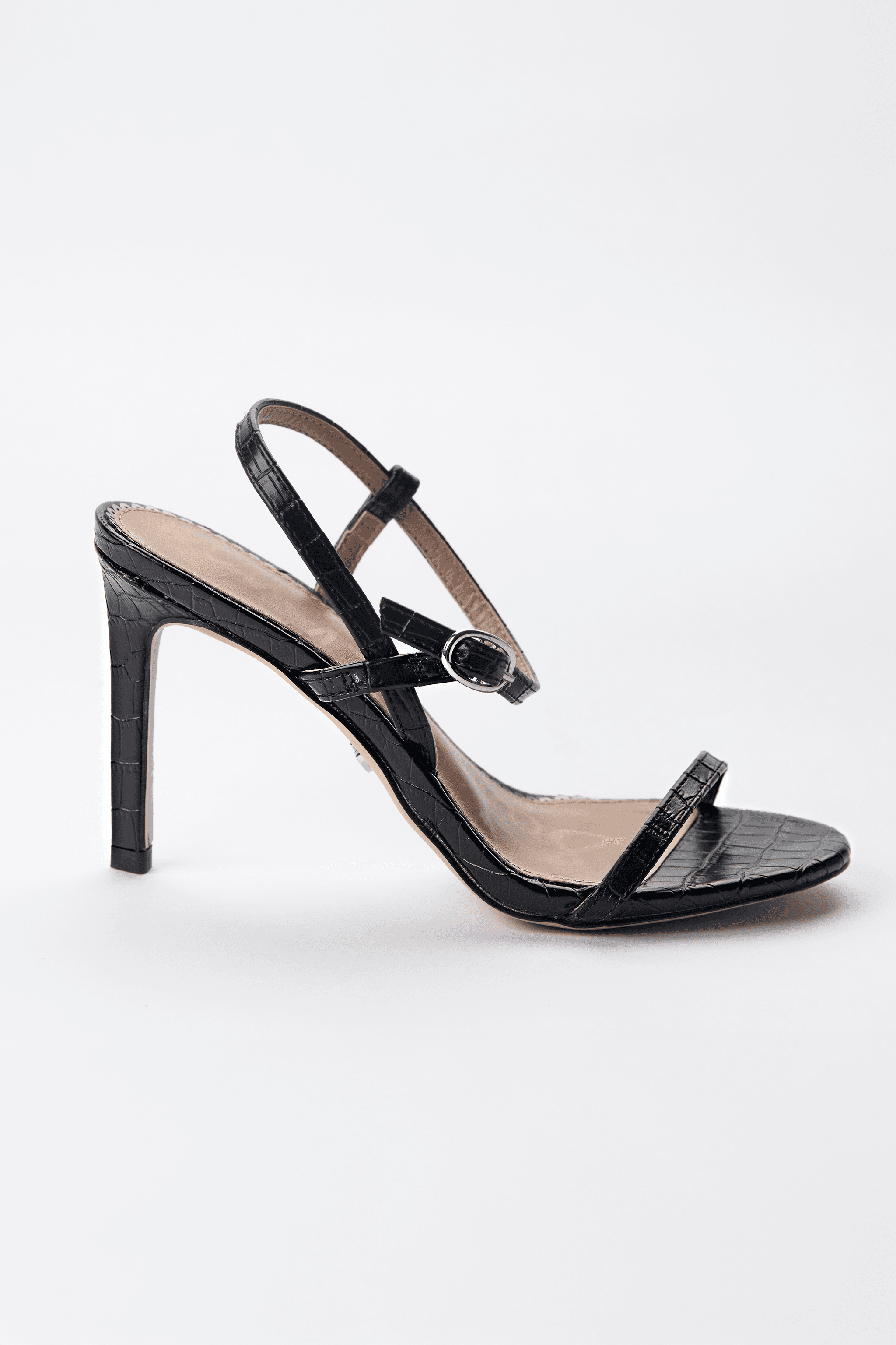 Sam Edelman Black Croc-Embossed Strappy Heels