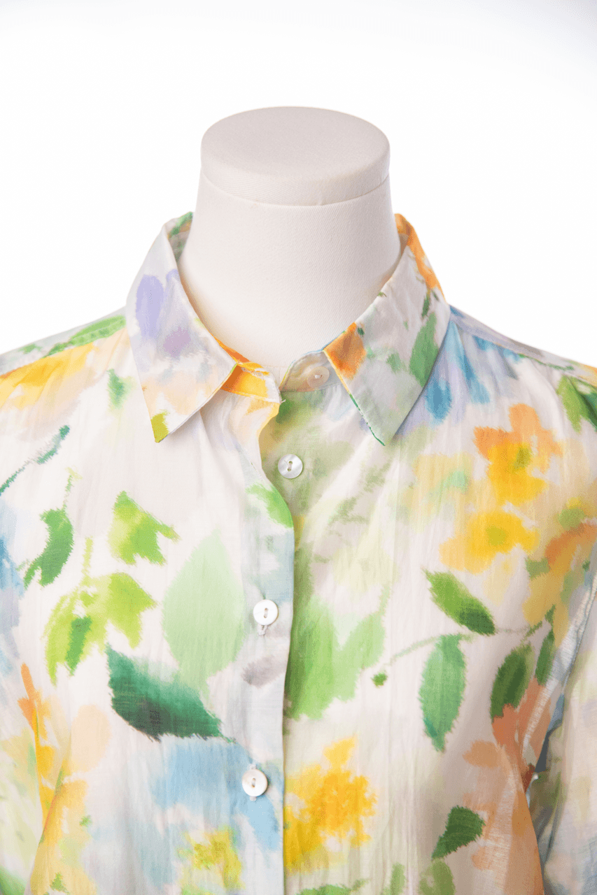 Bailey/44 Watercolor Floral Semi-Sheer Button-Down Blouse