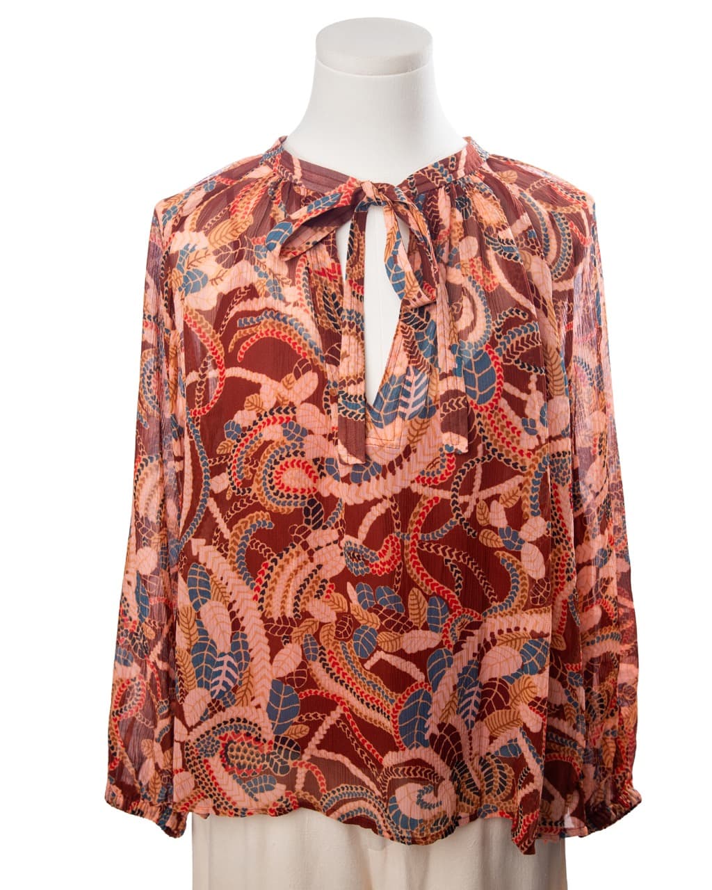 A.L.C. Delphina 100% Silk Botanical Paisley Tie-Neck Blouse