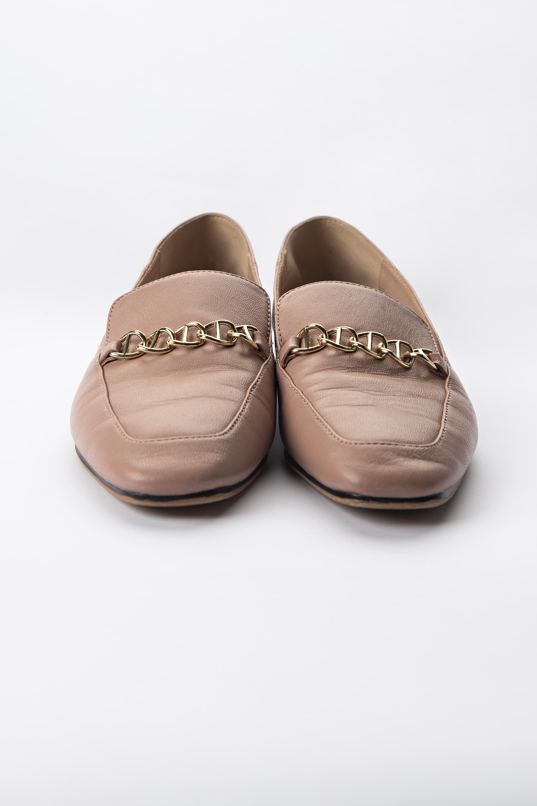 Massimo Dutti Blush Taupe Leather Chain Loafers