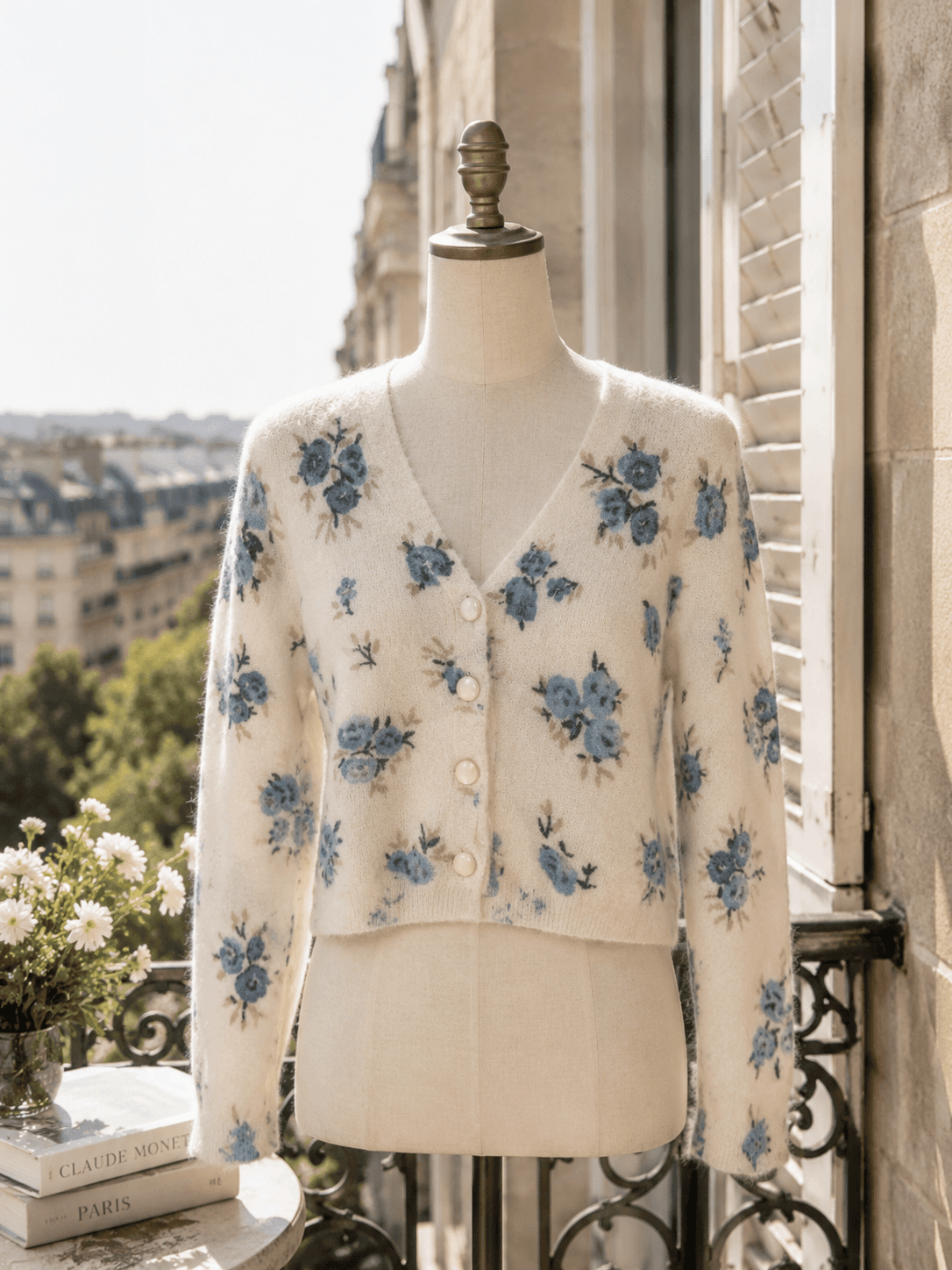 Sézane Floral Mohair Blend Cropped Cardigan- New with Tags