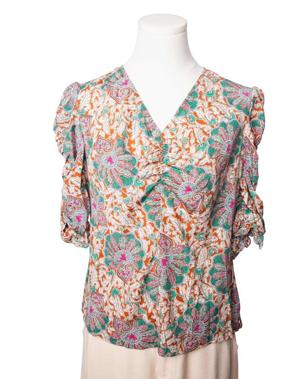 Veronica Beard Silk Paisley Ruched Sleeve Blouse