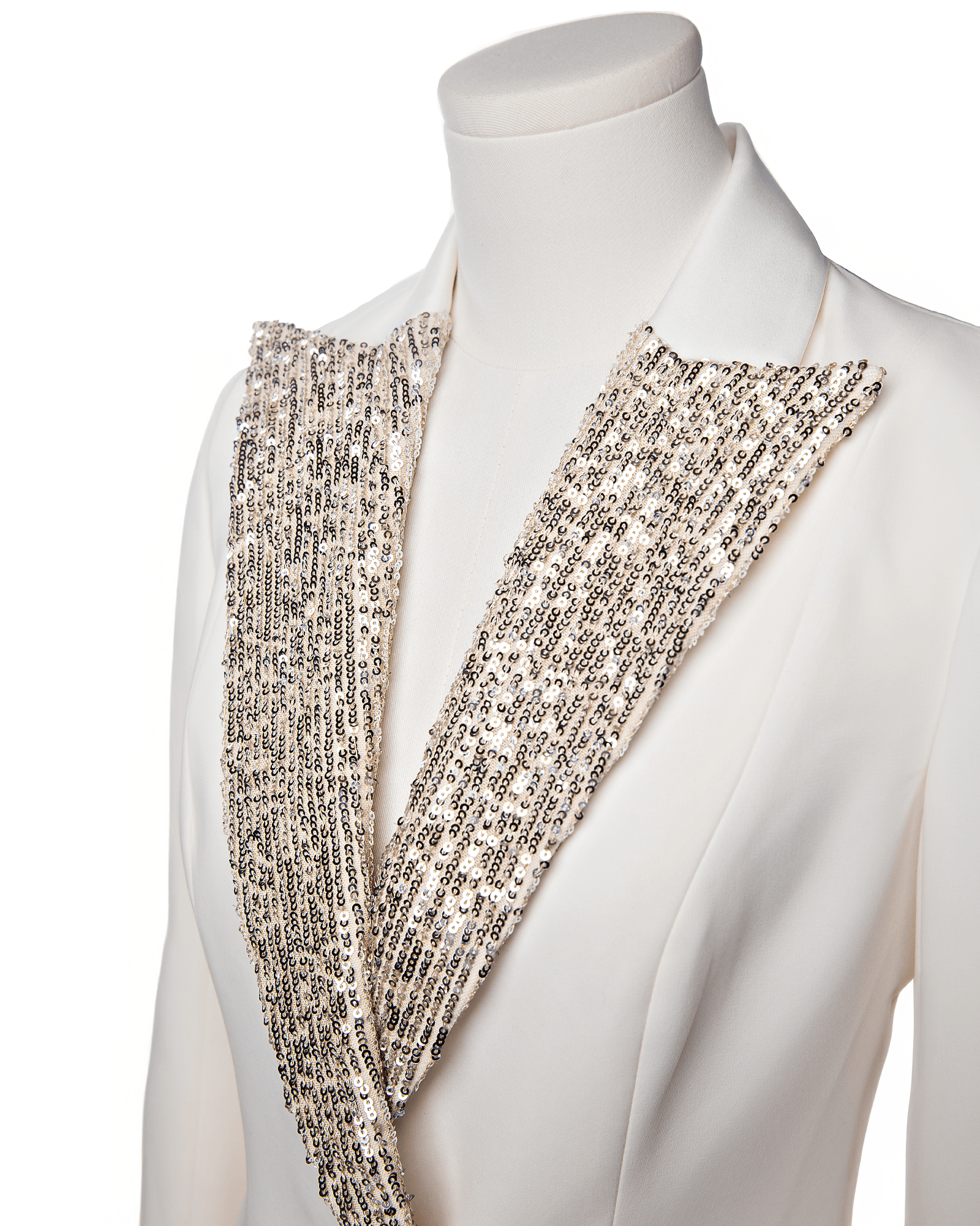 Jay Godfrey Ivory Sequin Shawl Collar Blazer Dress