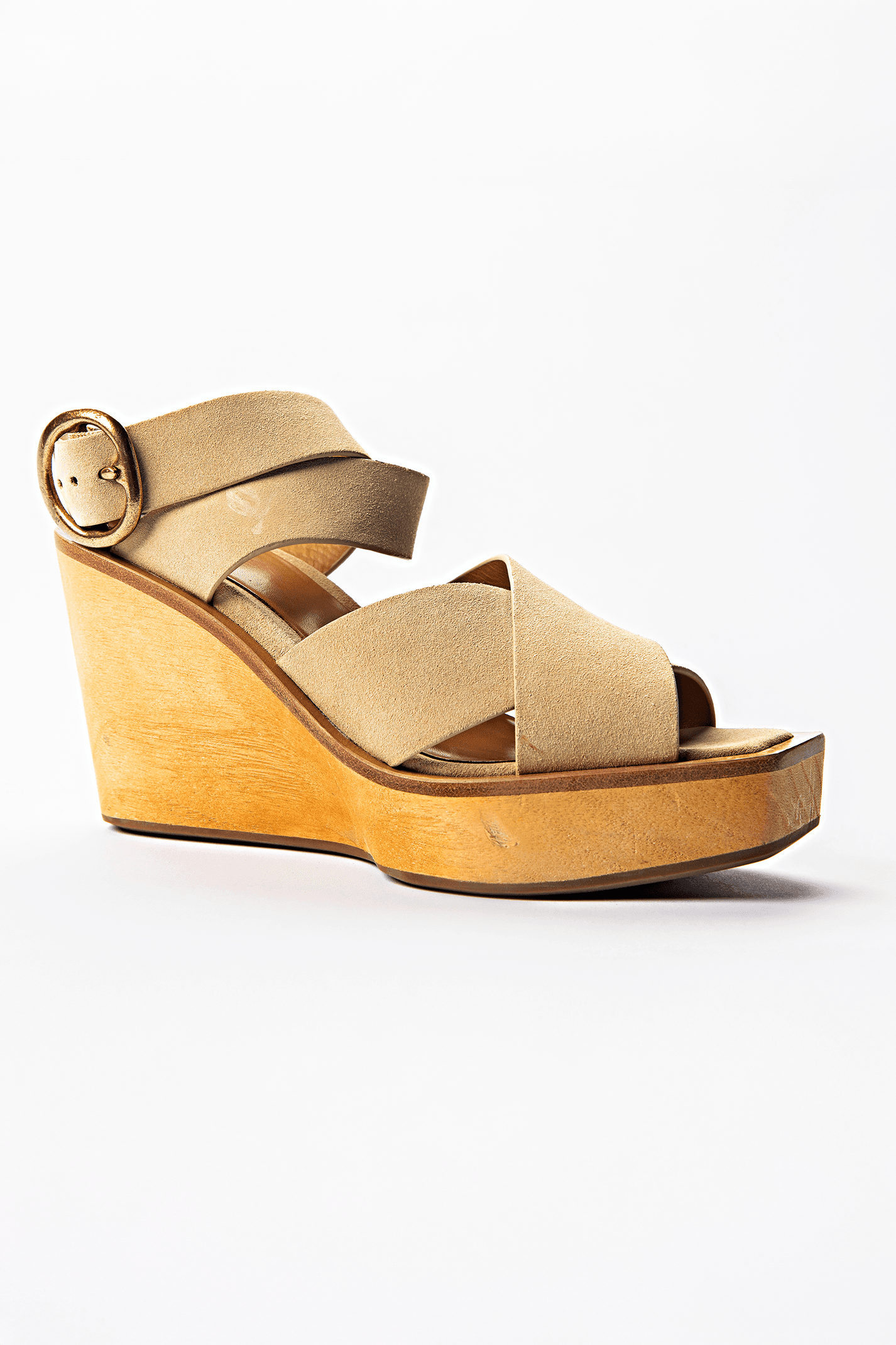 Rag & Bone Oatmeal Suede Wooden Platform Wedge Sandals