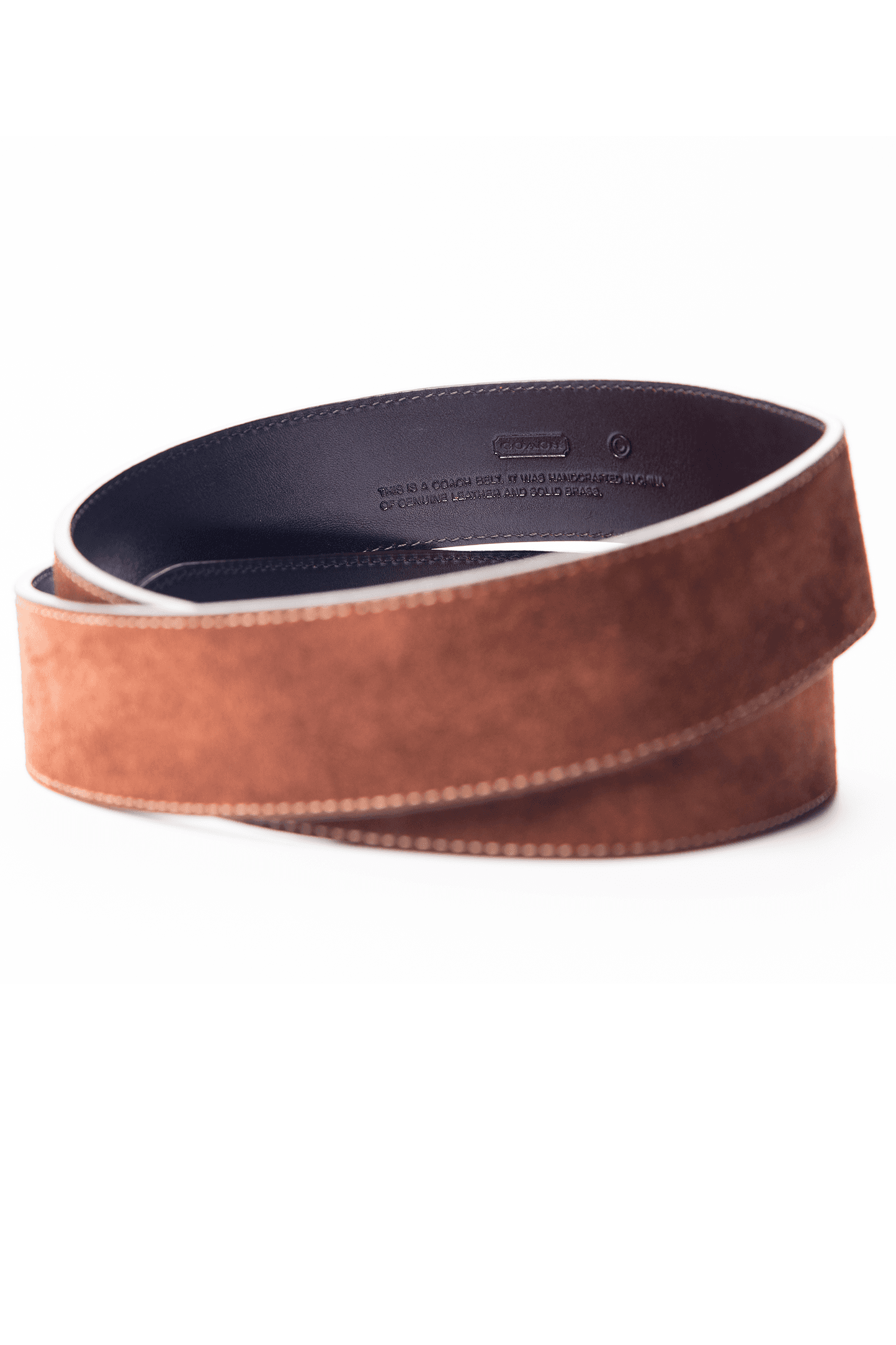 Coach Brown Suede Leather Belt with Brass Buckle