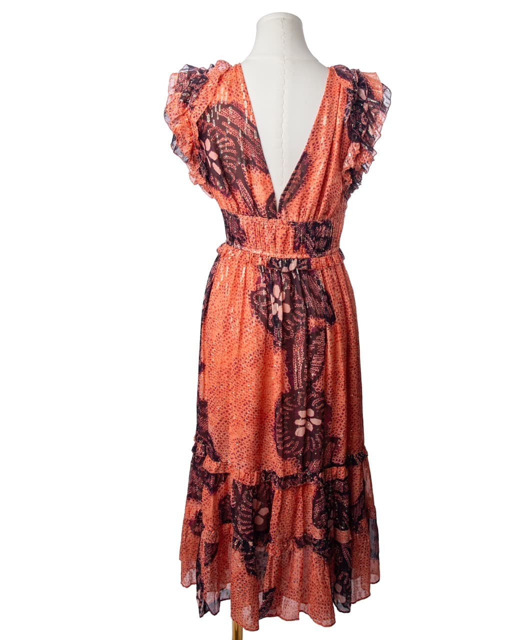 Ulla Johnson Silk Metallic Ruffle Midi Dress