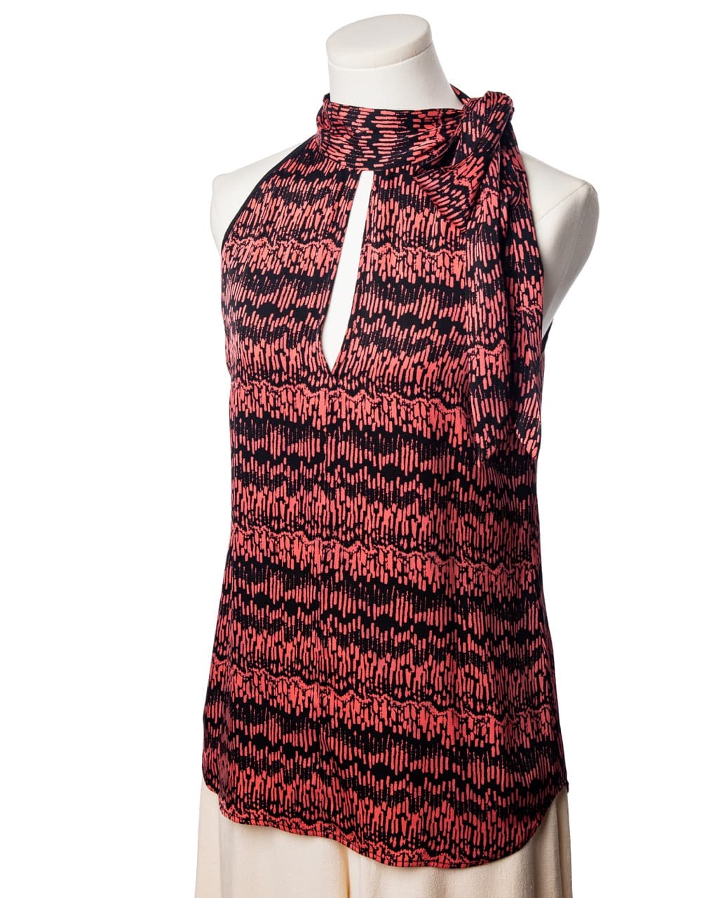Veronica Beard Printed Silk Scarf-Neck Keyhole Top