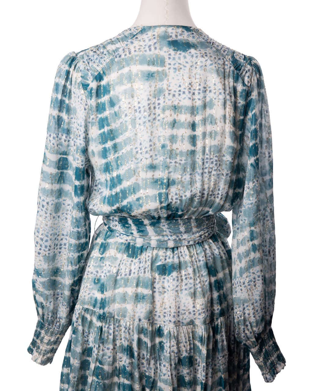 Suncoo Paris Metallic Tie-Dye Wrap Dress | Belted Long Sleeve