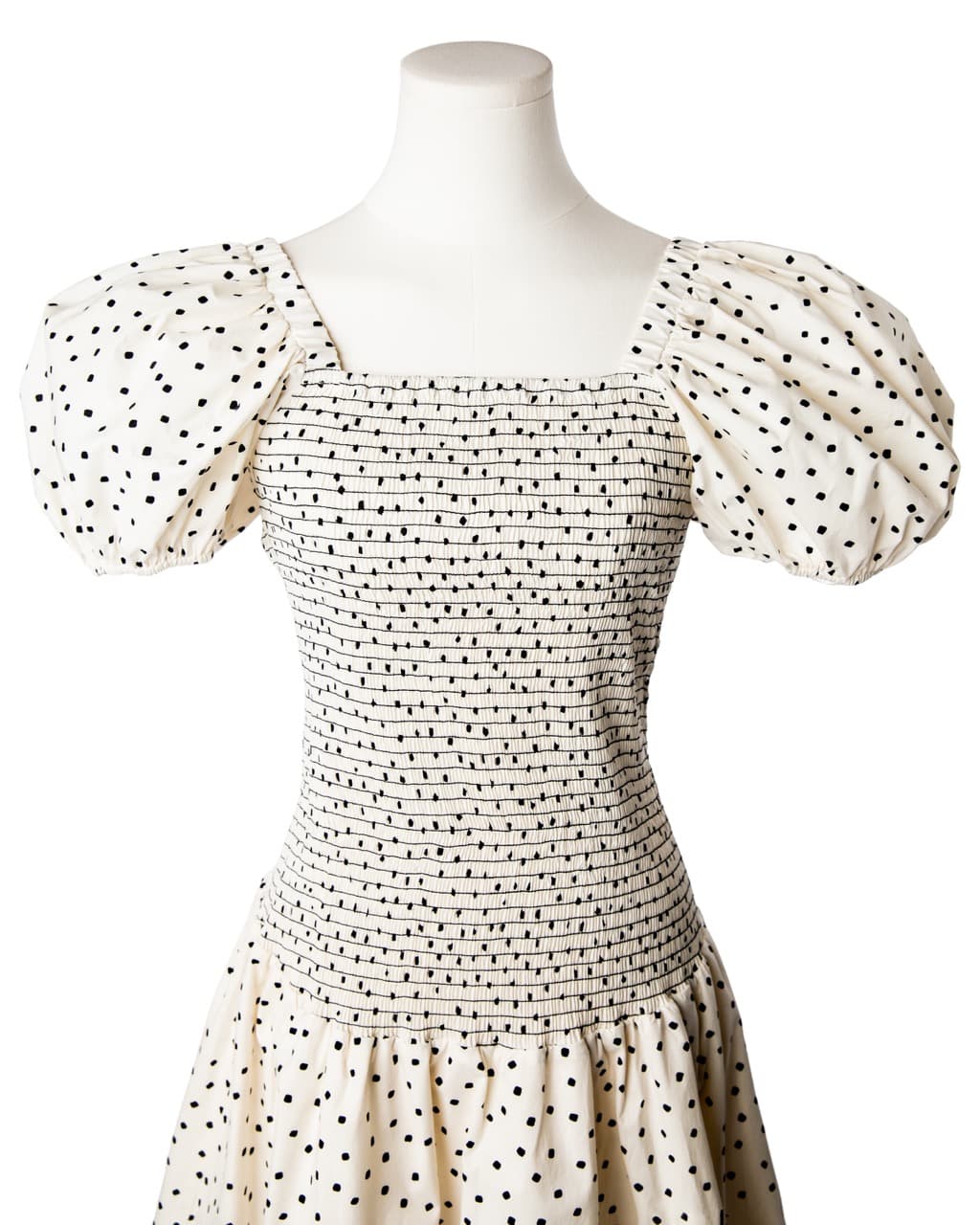 Tanya Taylor Eden Polka Dot Puff-Sleeve Smocked Mini Dress