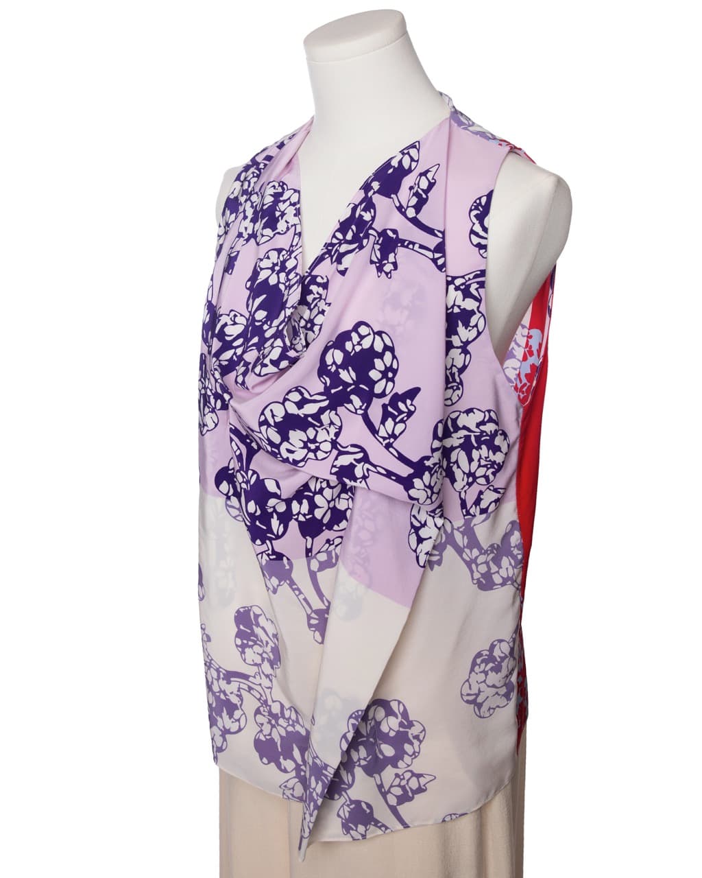 Diane von Furstenberg Silk Floral Draped Sleeveless Blouse