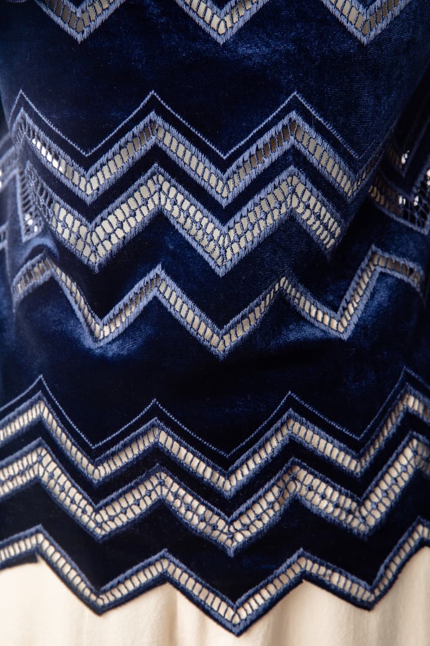 Self-Portrait One-Shoulder Velvet Zigzag Lace Blouse