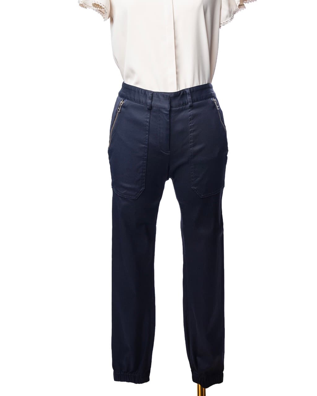 Veronica Beard Navy Textured Zip Pocket Tapered Cargo Jogger Pants