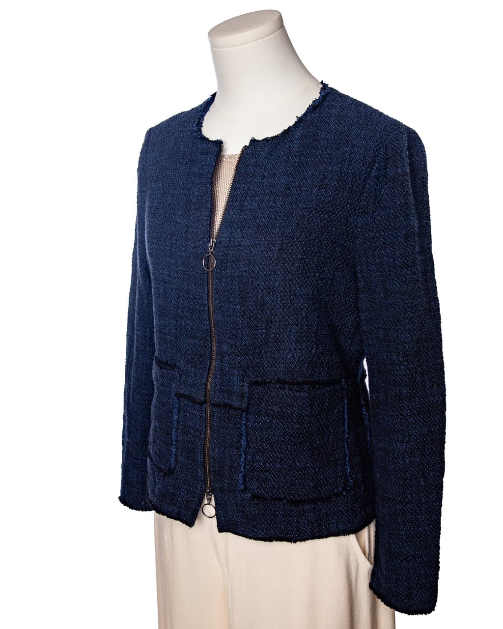Rebecca Taylor Navy Tweed Zip-Front Jacket