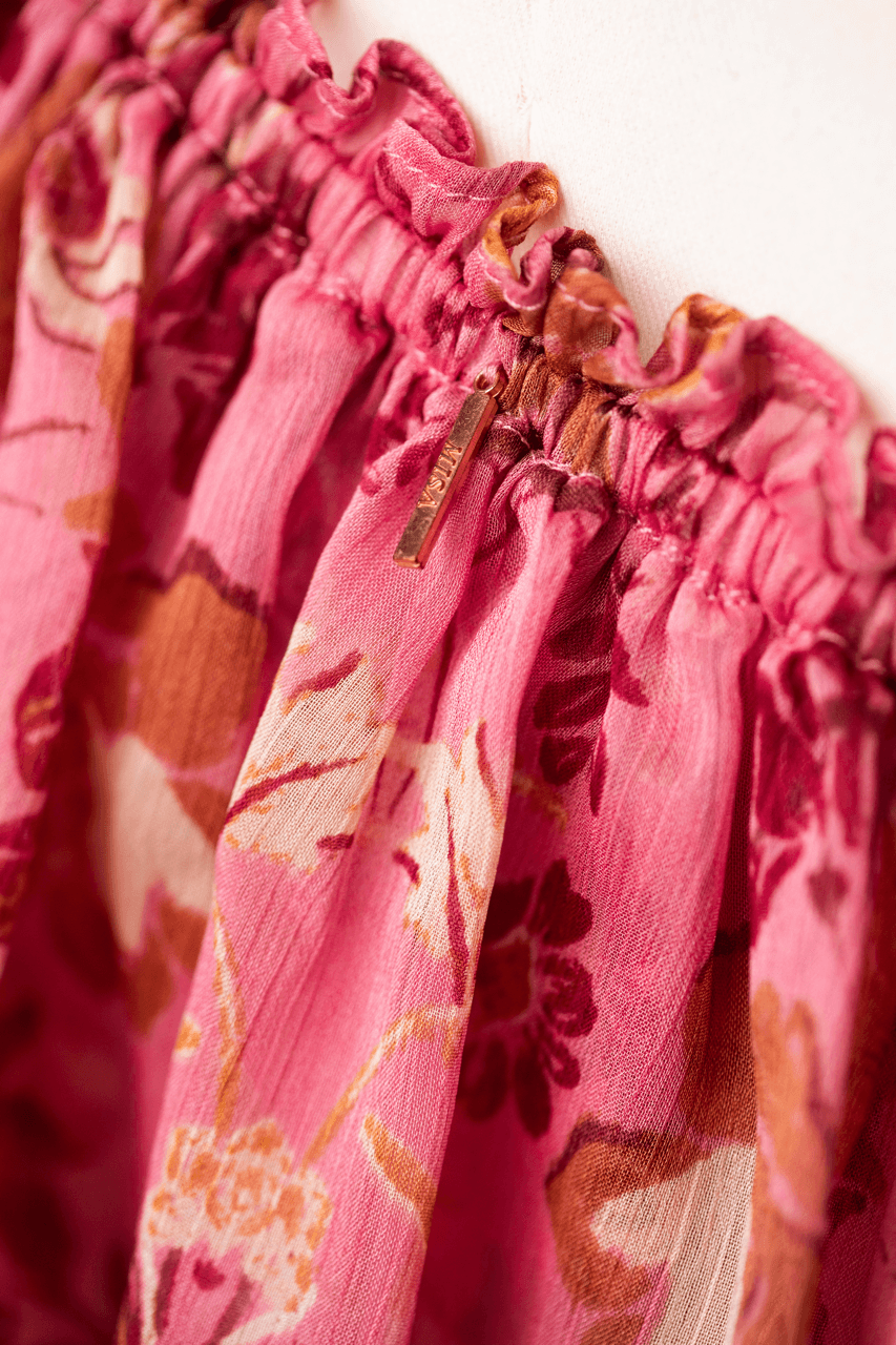 MISA Los Angeles Rumi Pink Floral One-Shoulder Ruffle Maxi Dress