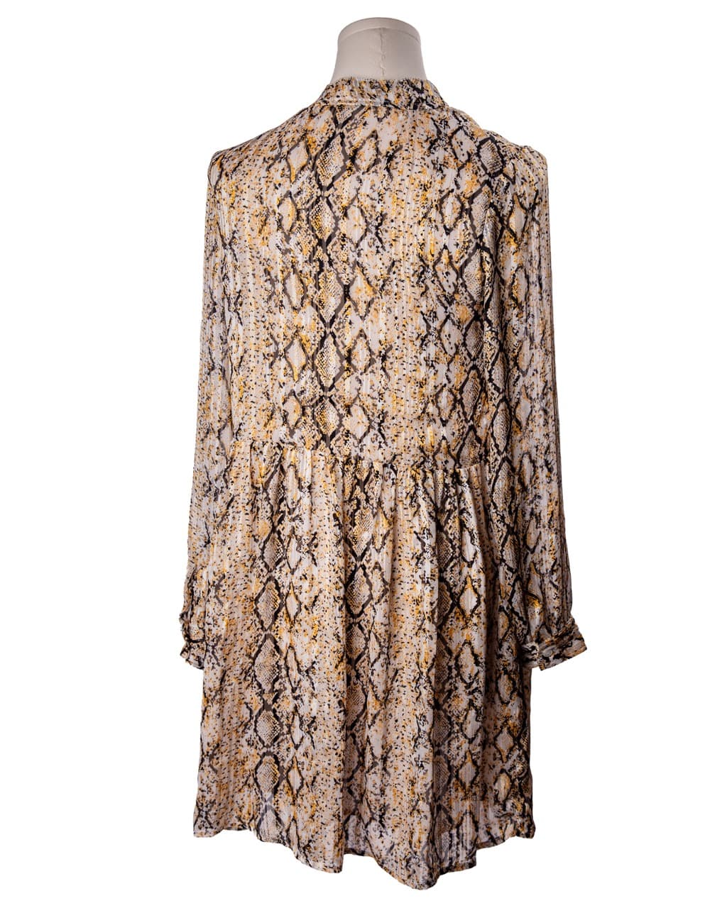 FRNCH Paris Metallic Snake Print Long Sleeve Tiered Mini Dress