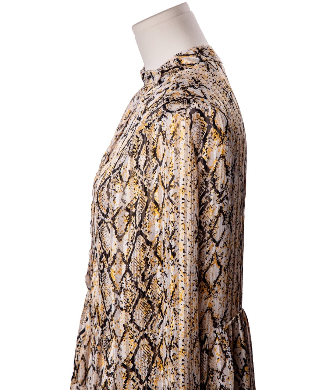 FRNCH Paris Metallic Snake Print Long Sleeve Tiered Mini Dress