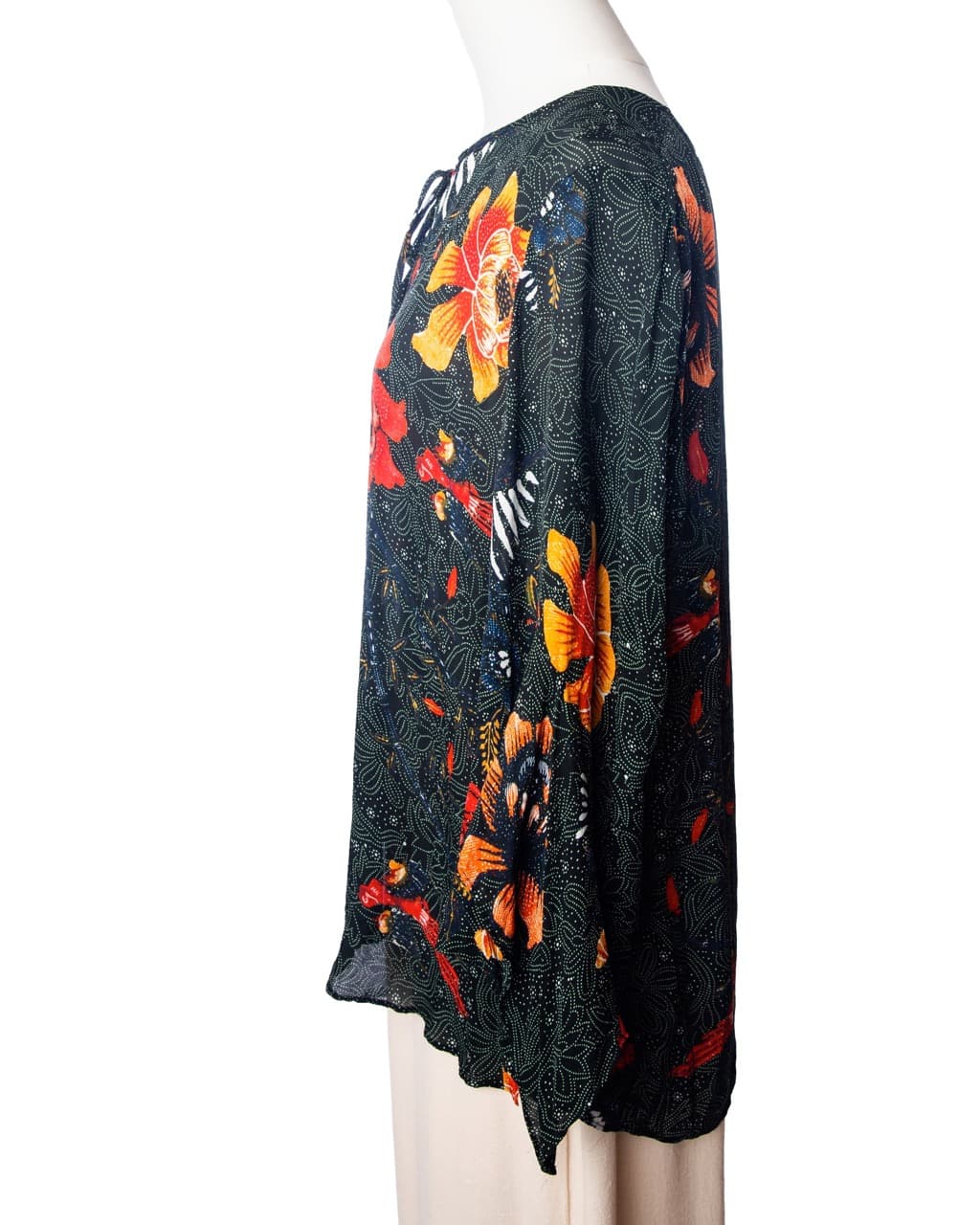 Kobi Halperin Silk Floral & Bee Print Tie-Neck Blouse