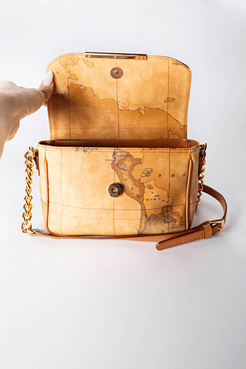 Alviero Martini 1A Classe Geo Classic Map-Print Chain Crossbody Bag