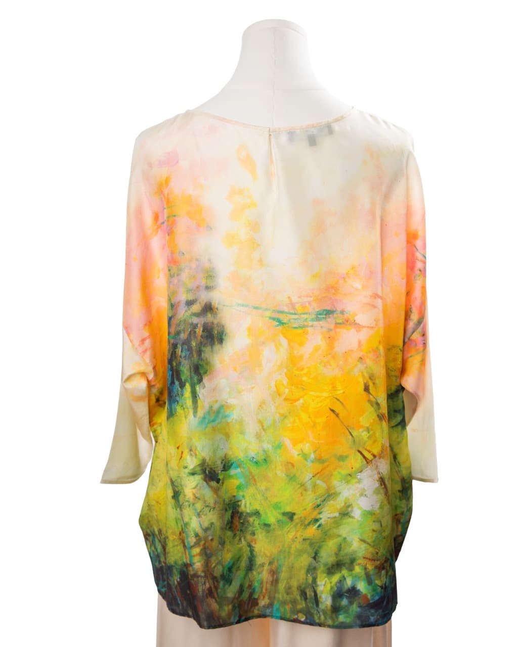 Lafayette 148 New York Abstract Watercolor 100% Silk Dolman Tunic Blouse