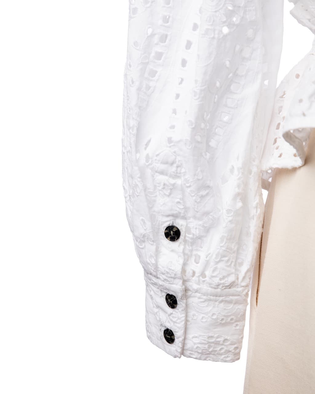 GANNI White Cotton Eyelet Open Back Ruffle Peplum Blouse