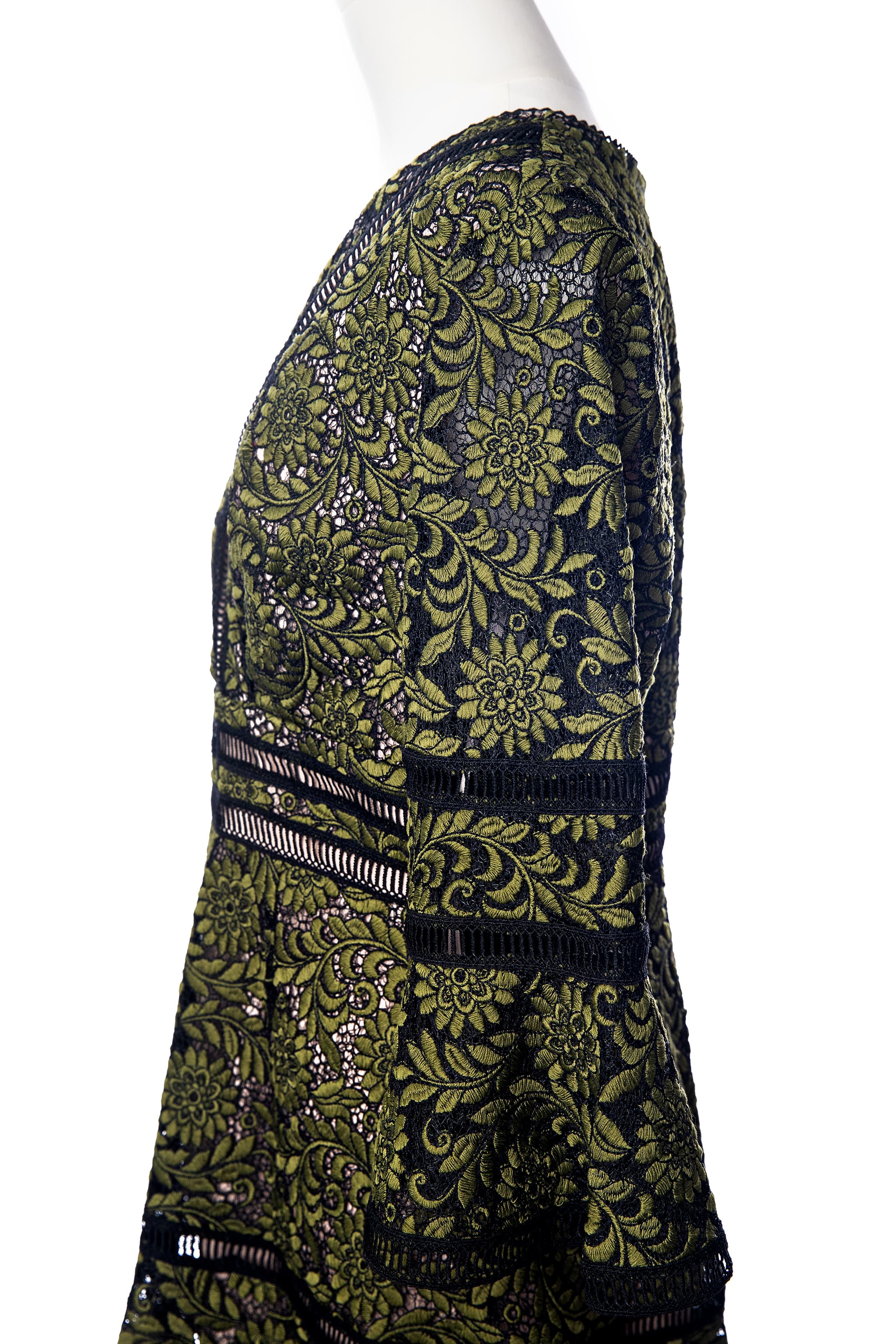 SHANI Bell-Sleeve Surplice Lace Dress in Green