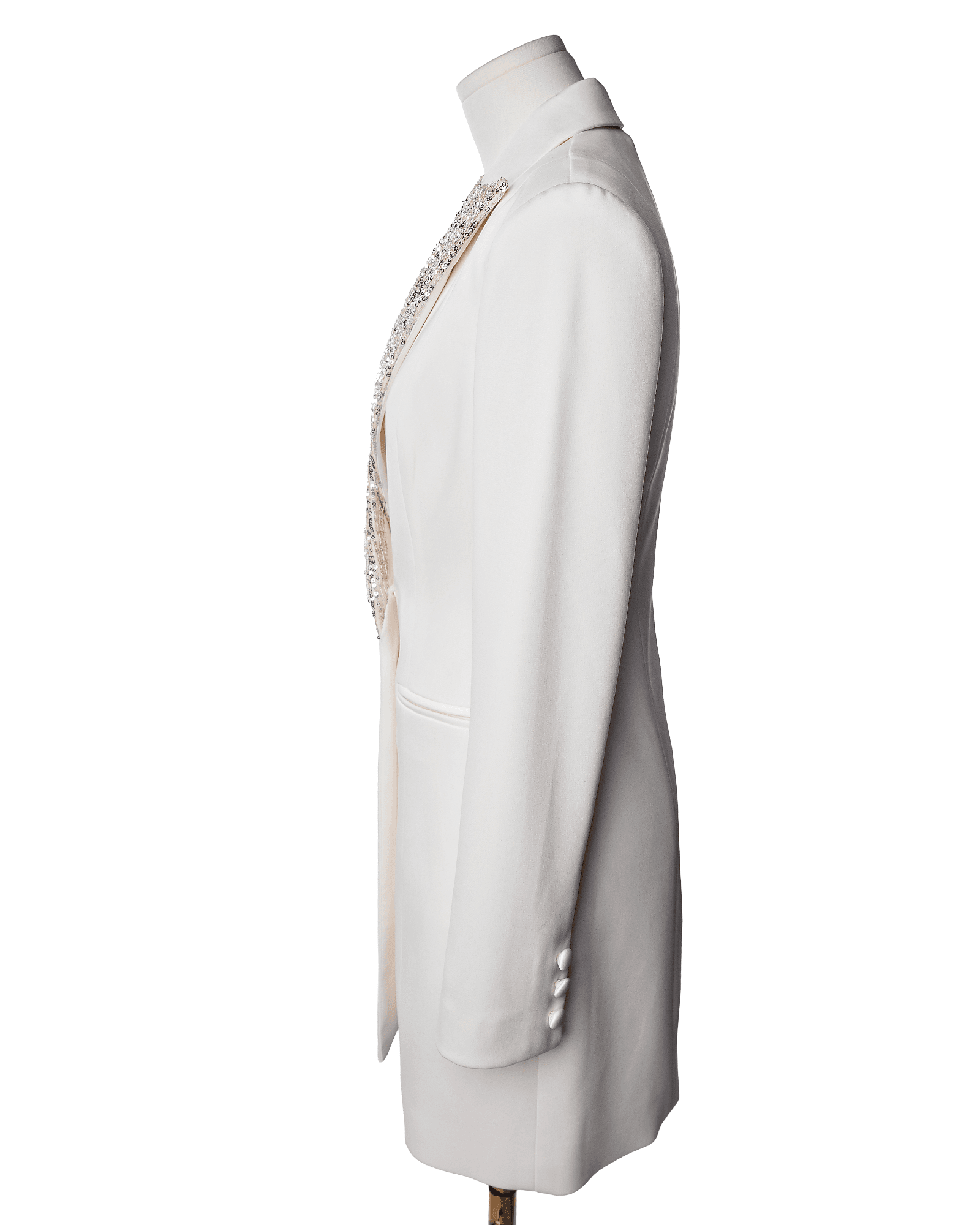 Jay Godfrey Ivory Sequin Shawl Collar Blazer Dress
