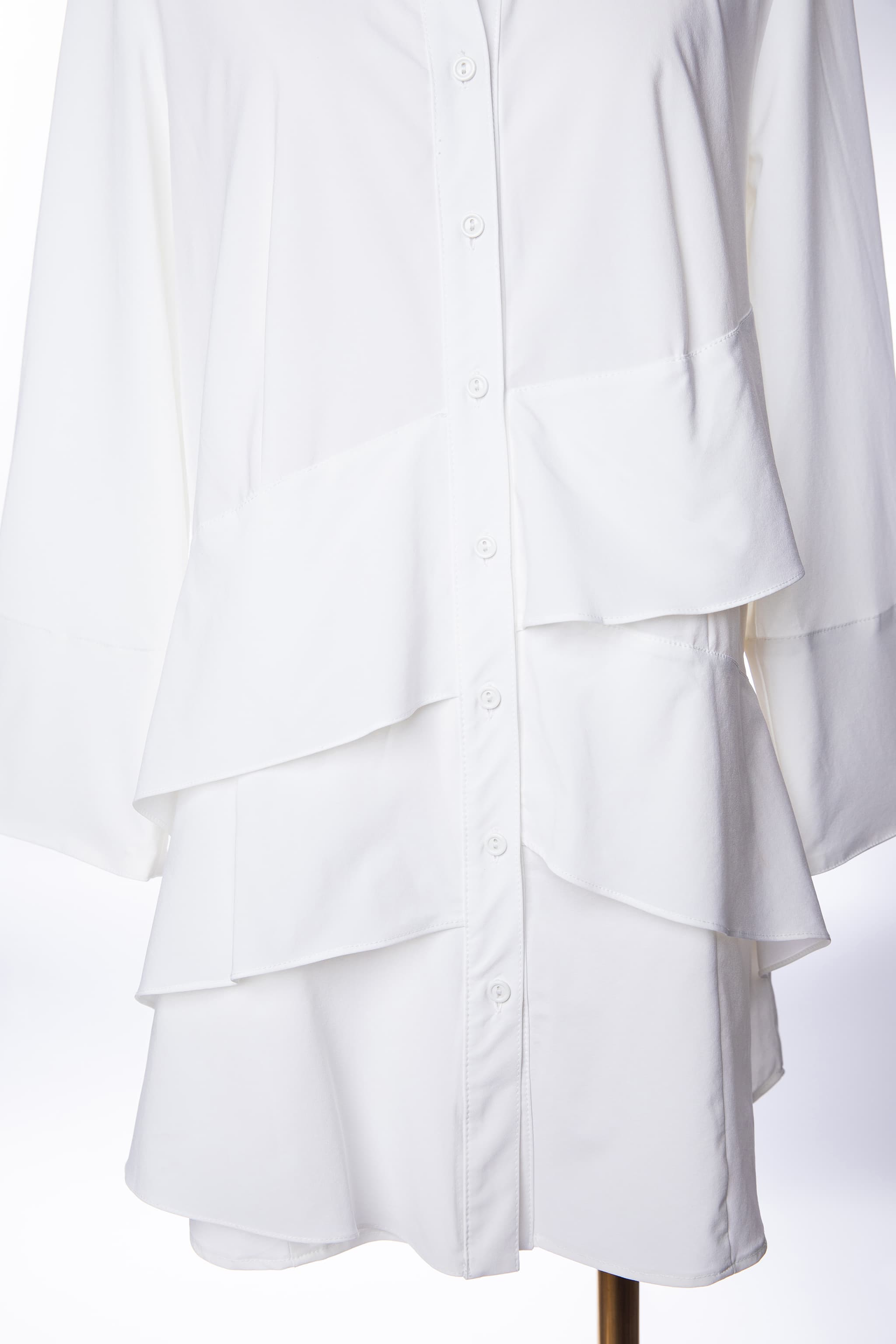 Joseph Ribkoff White Tiered Ruffle Button-Front Shirt Tunic Dress