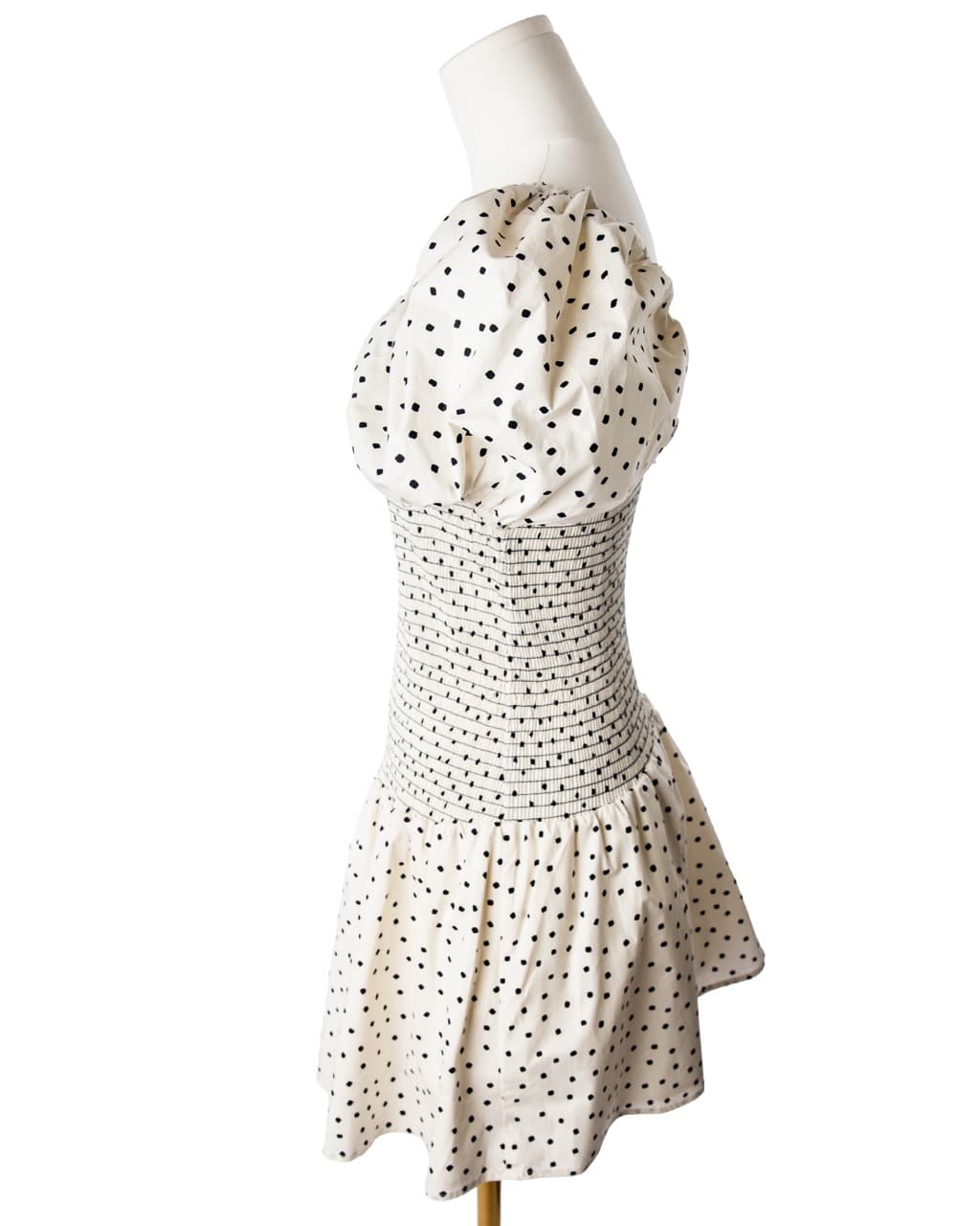 Tanya Taylor Eden Polka Dot Puff-Sleeve Smocked Mini Dress
