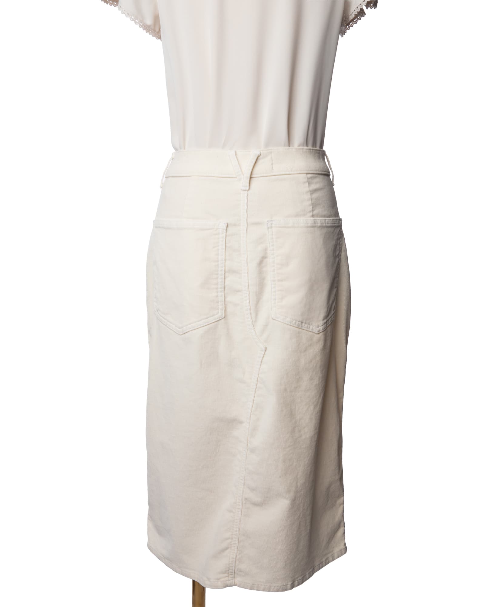 Veronica Beard Ivory Corduroy Front-Slit Pencil Skirt