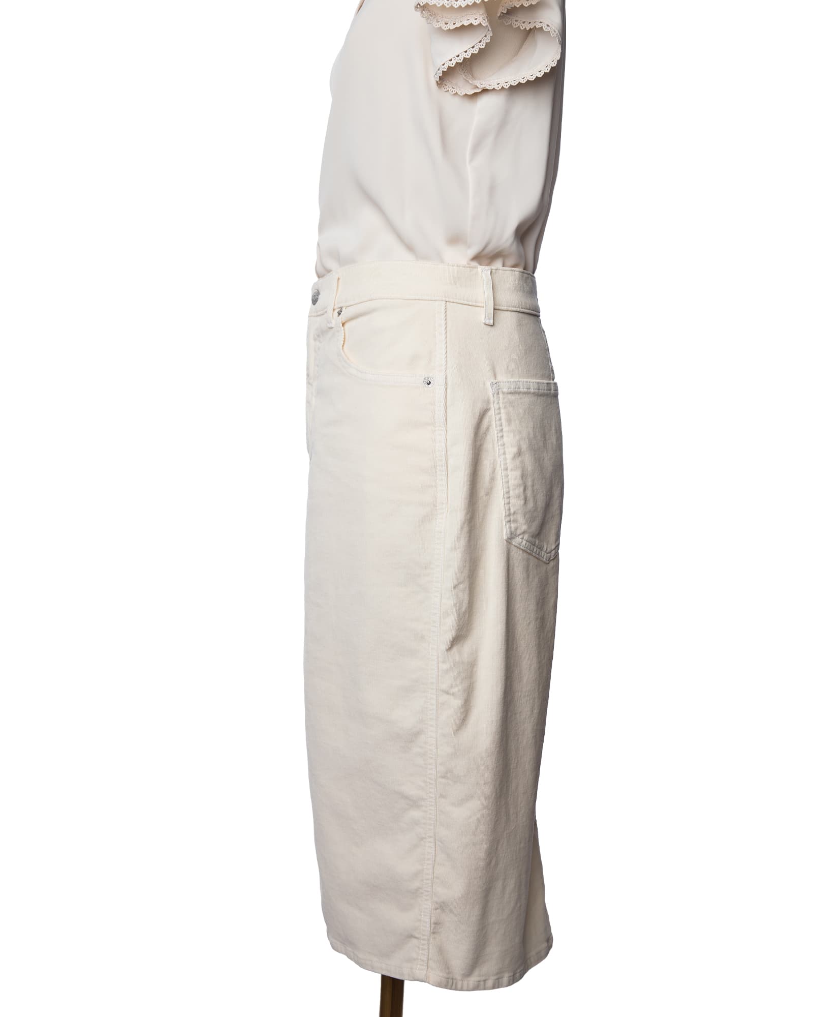 Veronica Beard Ivory Corduroy Front-Slit Pencil Skirt