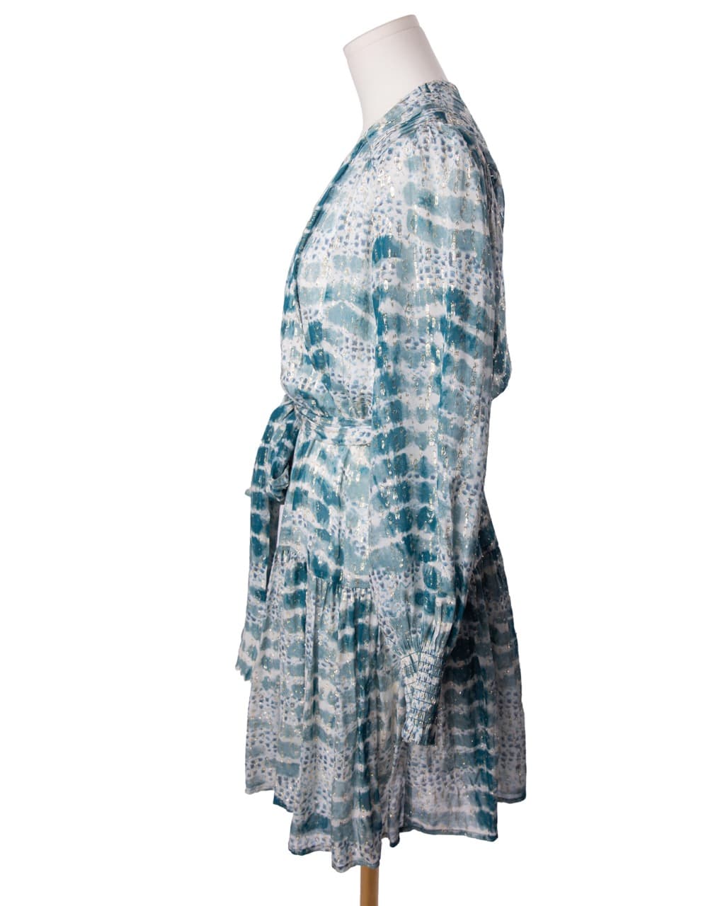 Suncoo Paris Metallic Tie-Dye Wrap Dress | Belted Long Sleeve