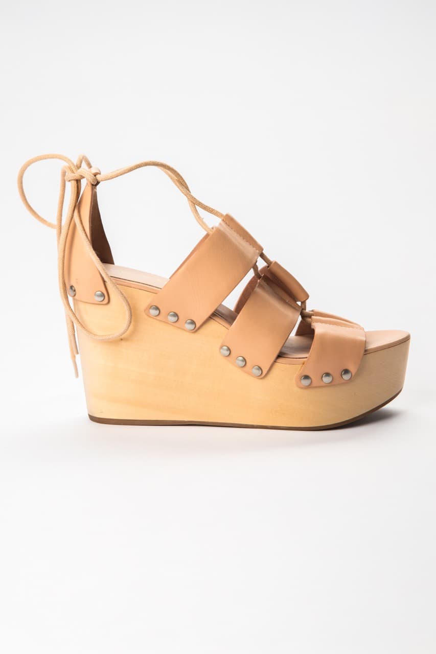 Loeffler Randall Tan Leather Lace-Up Platform Wedge Sandals
