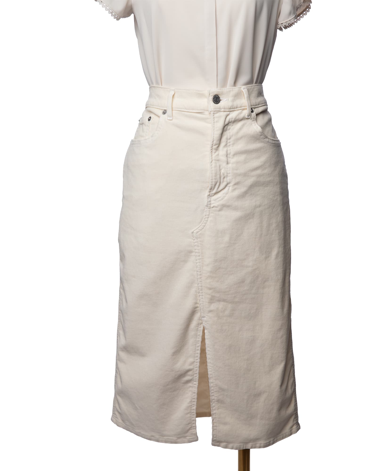 Veronica Beard Ivory Corduroy Front-Slit Pencil Skirt