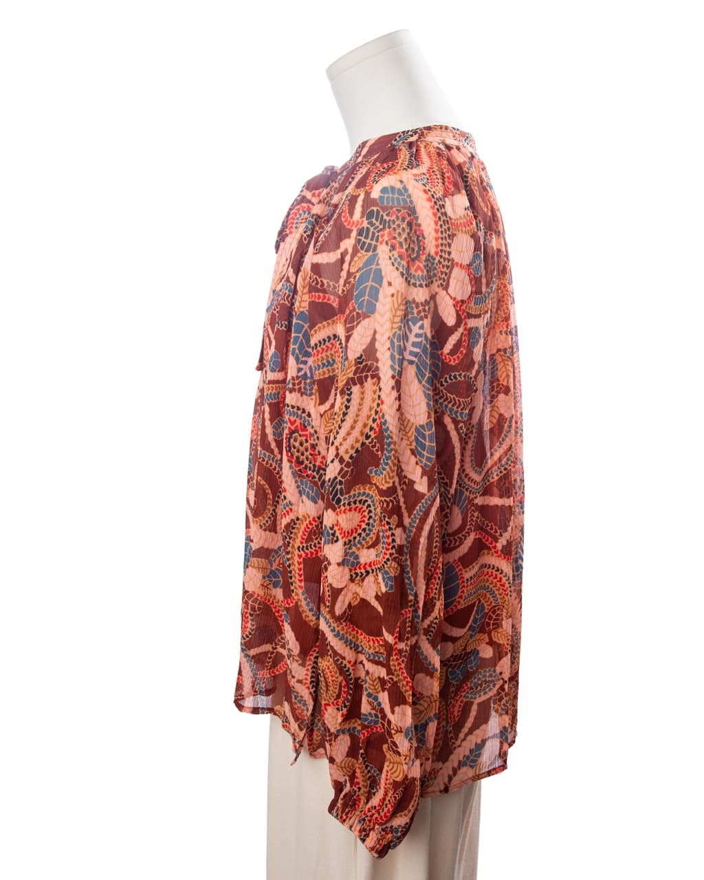 A.L.C. Delphina 100% Silk Botanical Paisley Tie-Neck Blouse