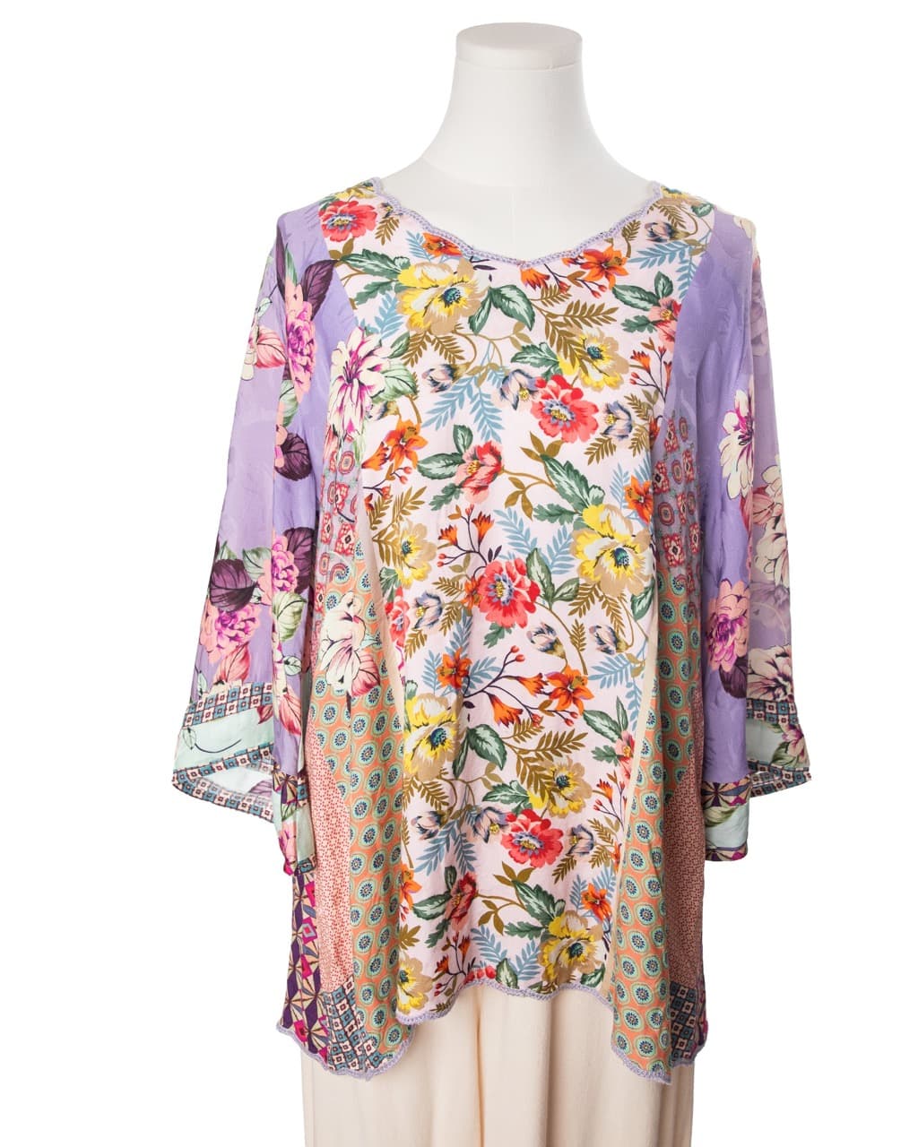 Johnny Was Patchwork Floral Boho Tunic Blouse