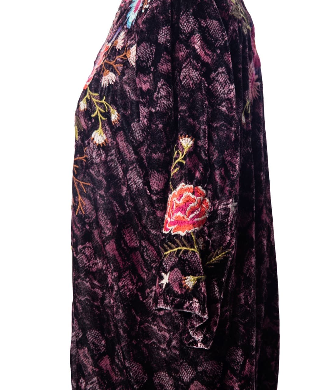 Johnny Was Plum Velvet Embroidered Floral Blouse