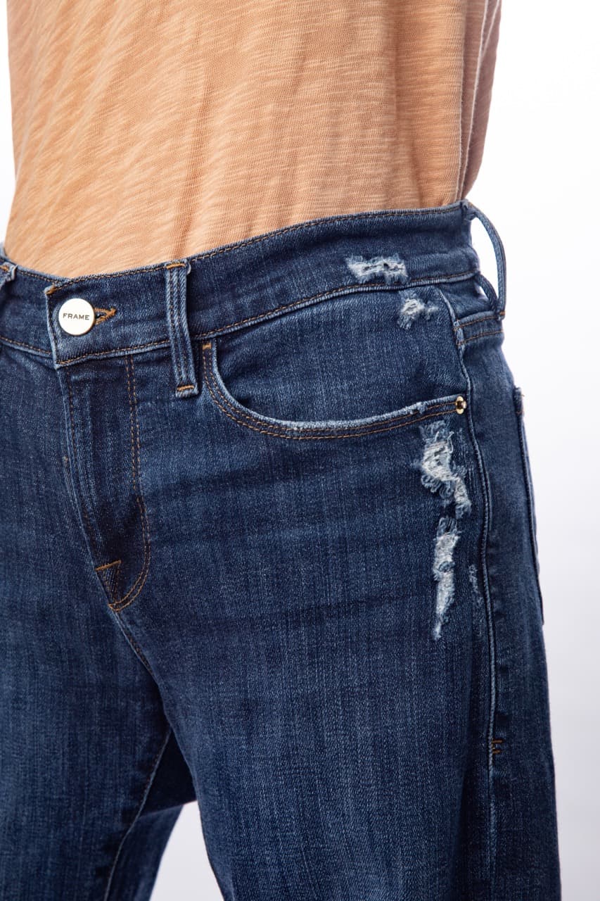 FRAME Le Garçon Crop Distressed Straight-Leg Jeans
