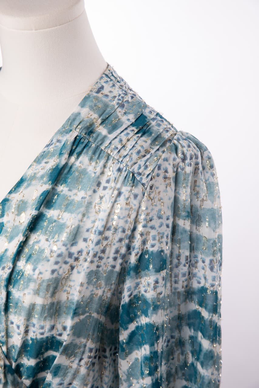 Suncoo Paris Metallic Tie-Dye Wrap Dress | Belted Long Sleeve
