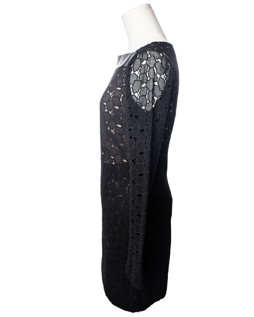 Diane von Furstenberg Black Lace & Leather Accent Cocktail Dress