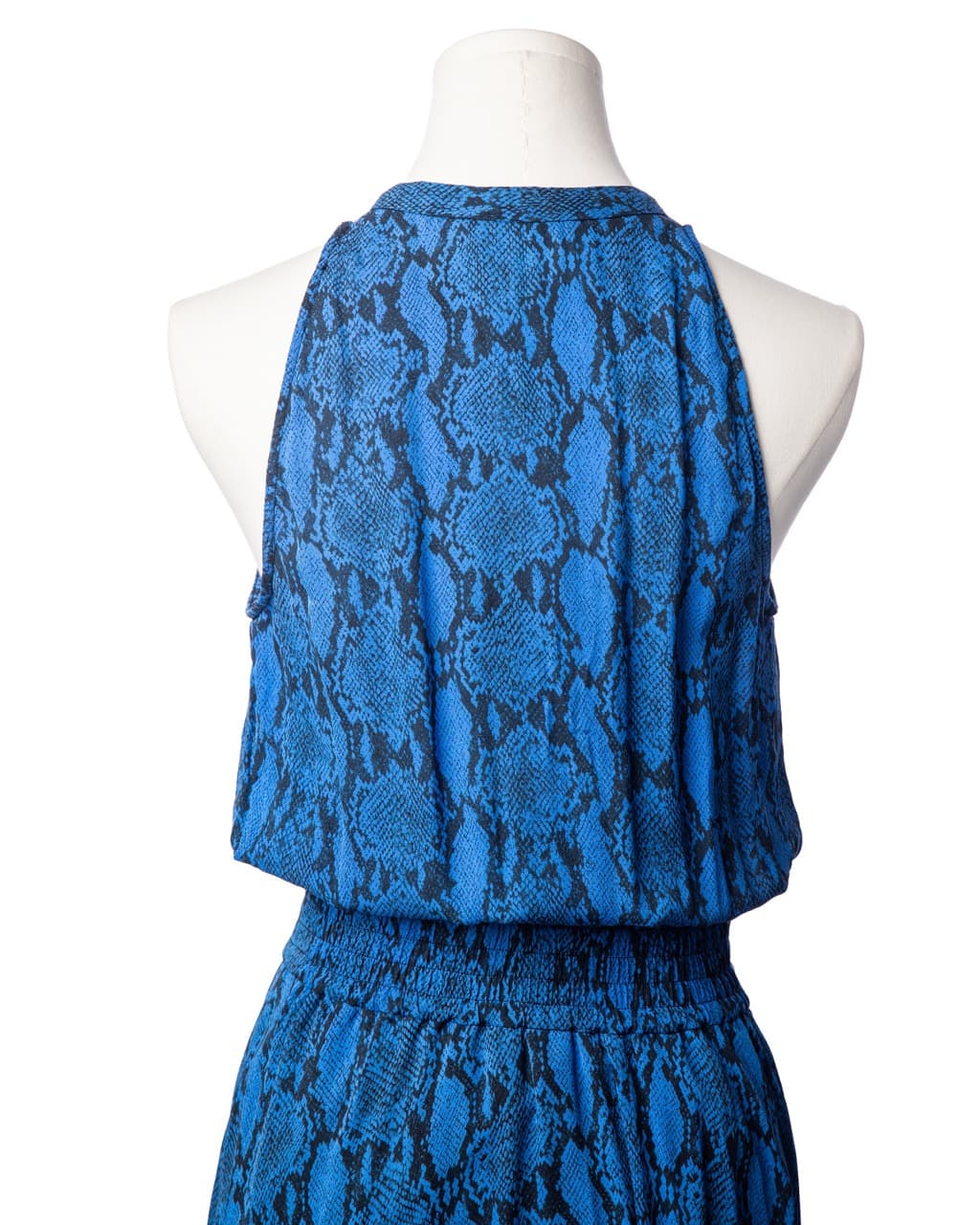 A.L.C. Blue Snakeskin Silk Smocked Waist Dress
