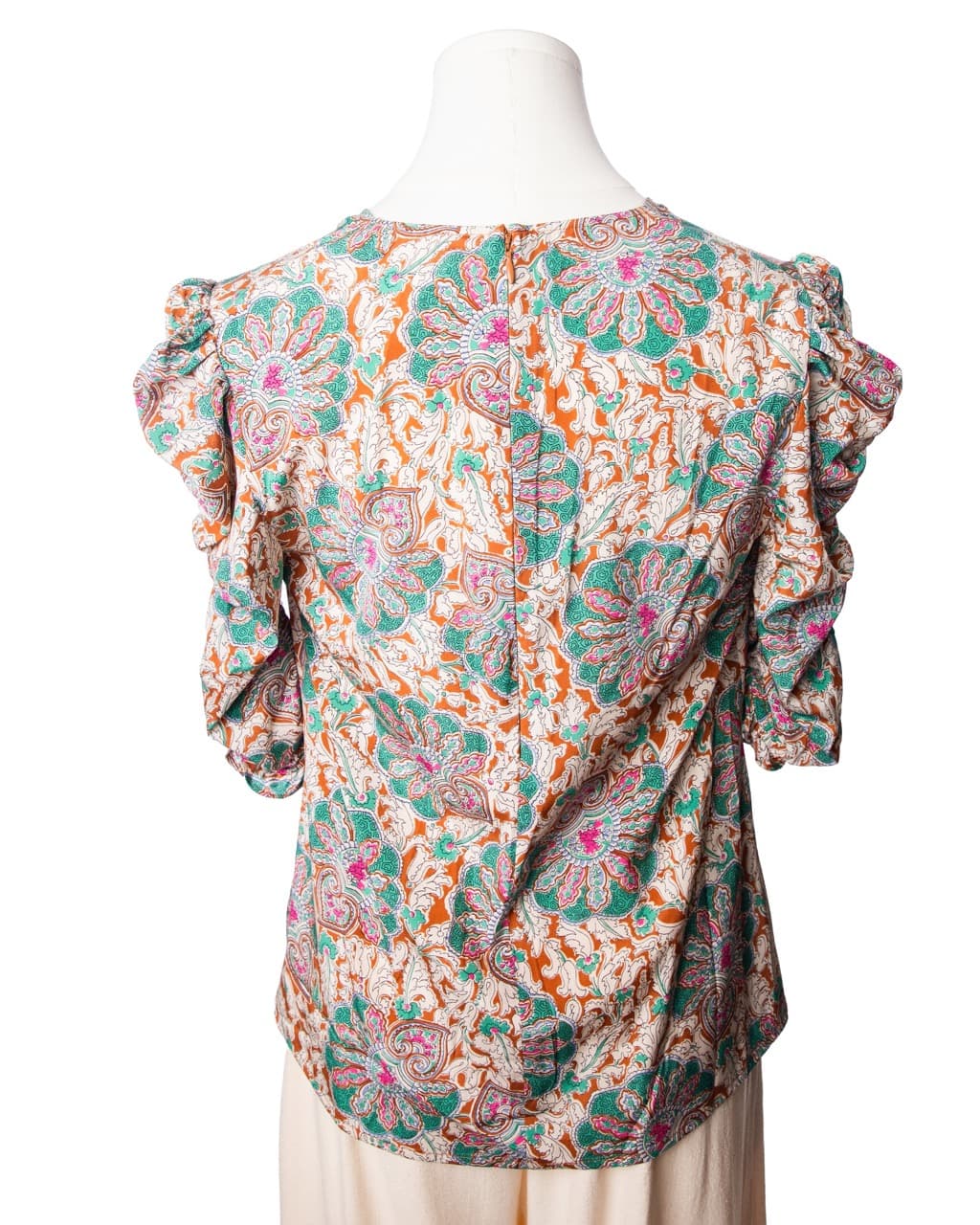 Veronica Beard Silk Paisley Ruched Sleeve Blouse