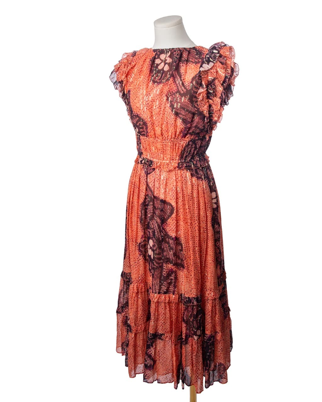 Ulla Johnson Silk Metallic Ruffle Midi Dress