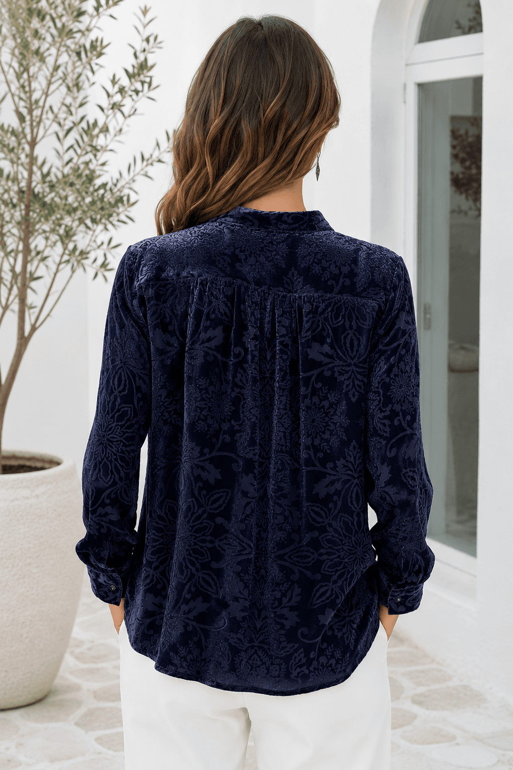 Jade by Johnny Was “Midnight Sapphire Burnout Velvet Blouse”