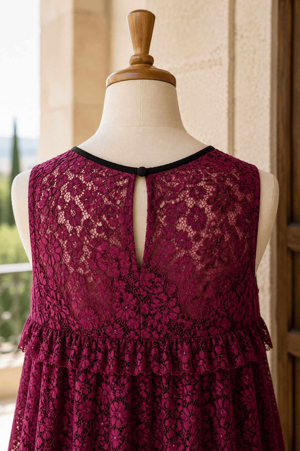 Erdem Magenta Floral Lace High-Low Tunic Blouse