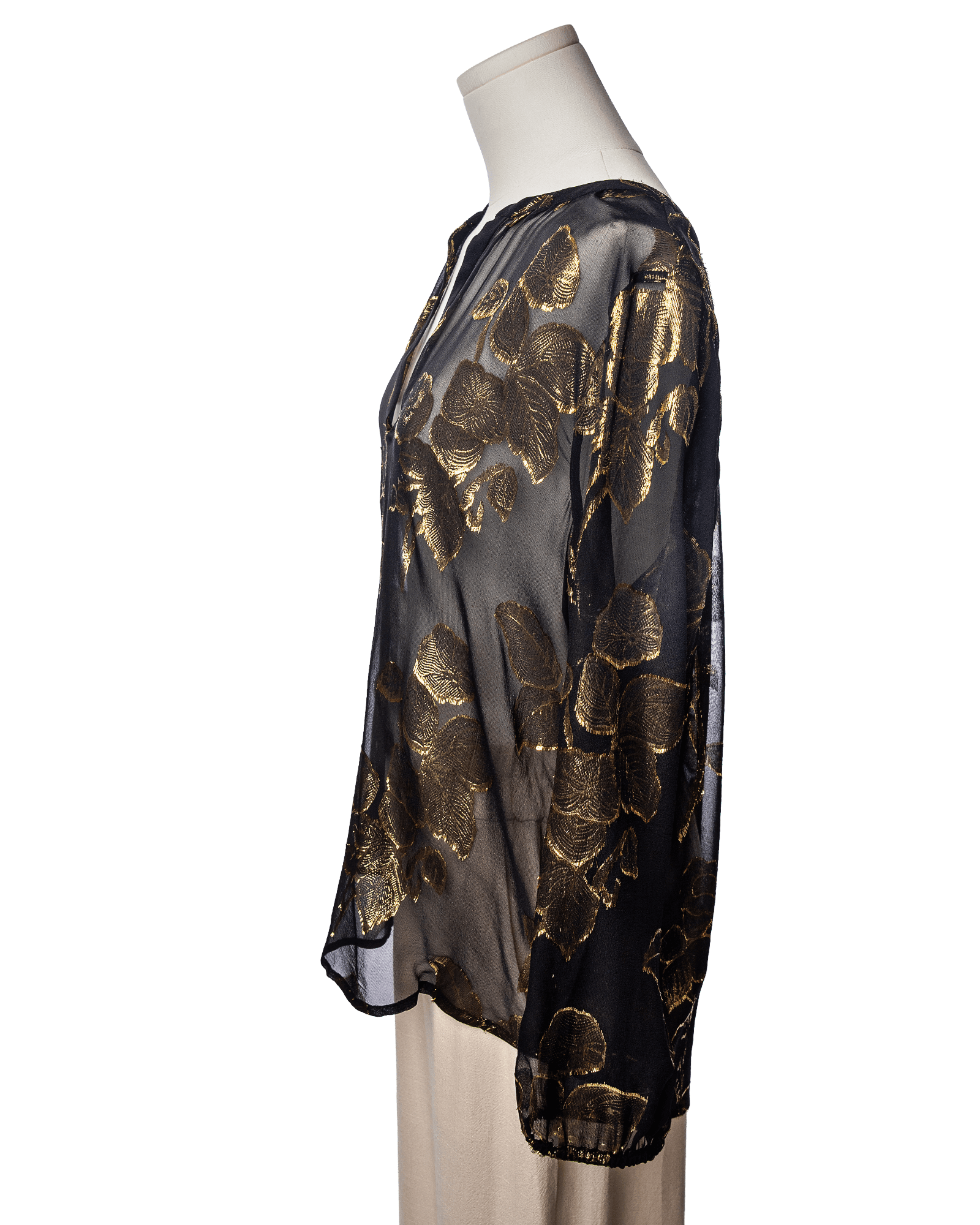 Joie Black & Gold Metallic Silk Blouse