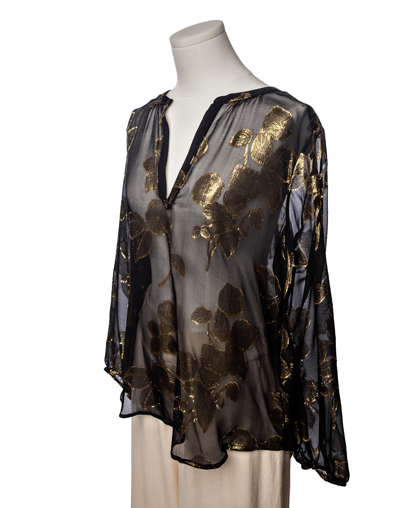 Joie Black & Gold Metallic Silk Blouse